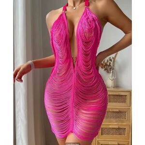 New Without Tags Fringe Dress Festival Sexy Size L Pink